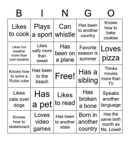 Getting to Know You BINGO Card