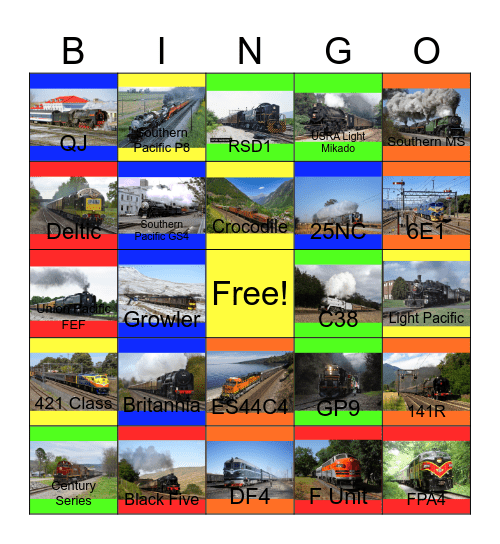 First Class Train Rides featuring more than 12 complete excursions around the World Bingo Card