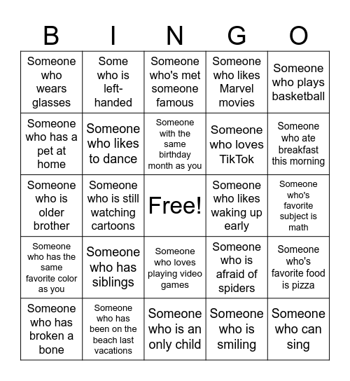 Human Bingo Card