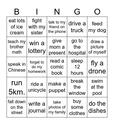What did you do last weekend? Bingo Card