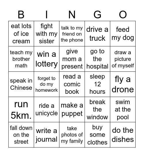 What did you do last weekend? Bingo Card