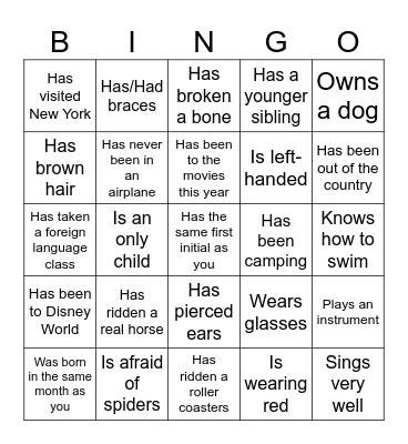 Getting to Know You Bingo Card