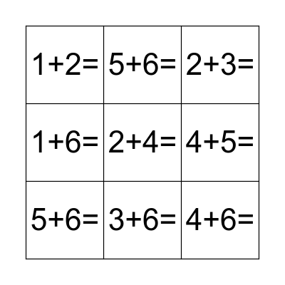 Addition Bingo Card