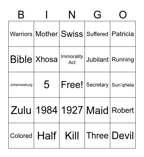 Born A Crime - Chapter 1 & 2 Bingo Card