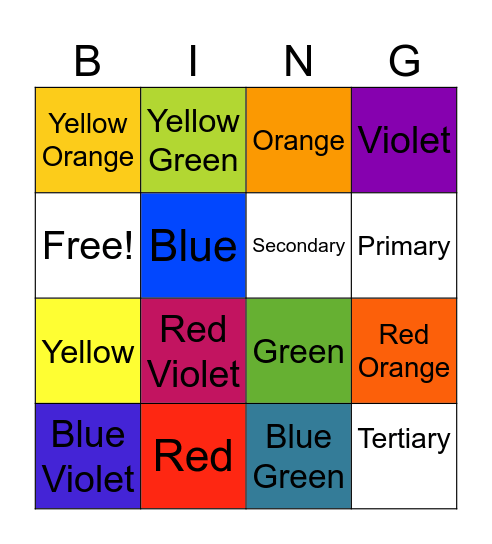 Color Theory Bingo: Primary, Secondary, & Tertiary Bingo Card