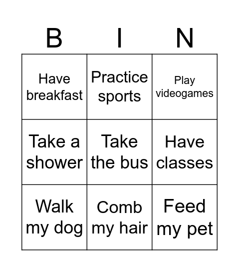 Daily routines Bingo Card
