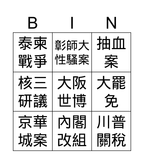 109世界咖啡館 Bingo Card