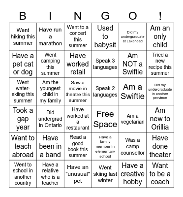 Getting to Know the Class Bingo Card