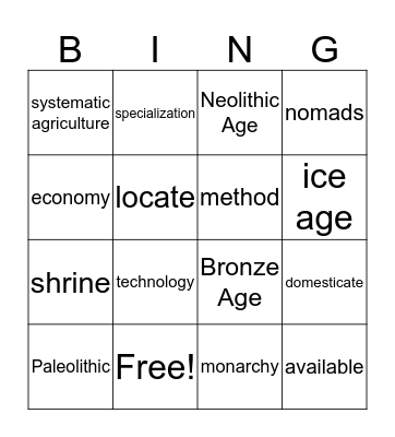 Vocab Bingo Card