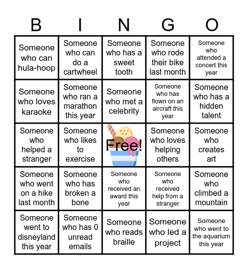 ASPIRE Club Ice Cream Social ! Bingo Card