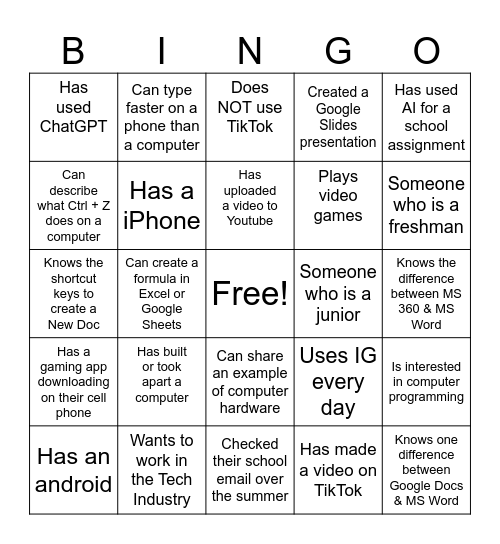 Human Bingo: Tech Edition Bingo Card
