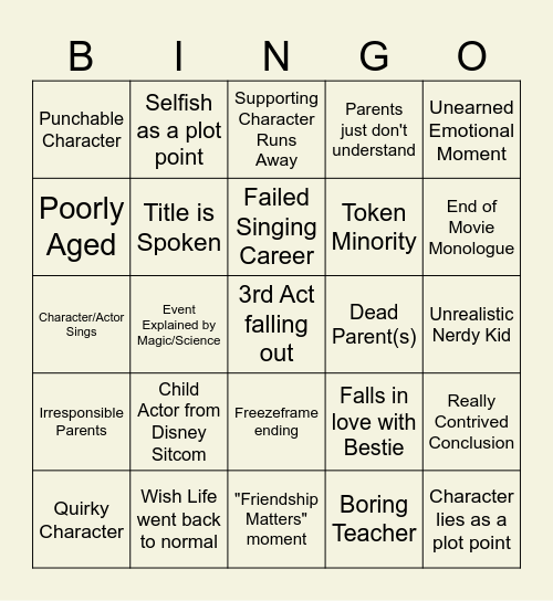 DCO Movie Bingo Card