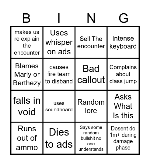 sam Bingo Card