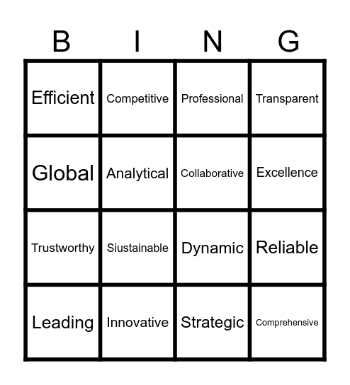 Business Adjectives Bingo Game Bingo Card