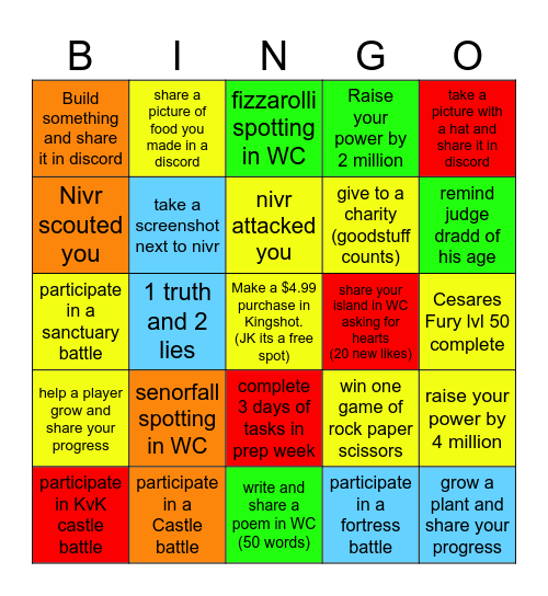 Kingdom 362 Bingo Card