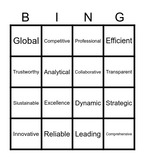 Business Adjectives Bingo Game Bingo Card