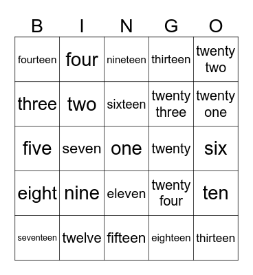 Number words Bingo Card