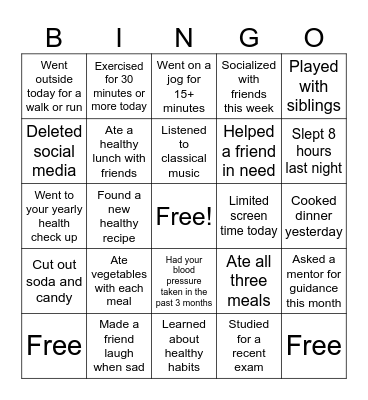 Health card Bingo Card