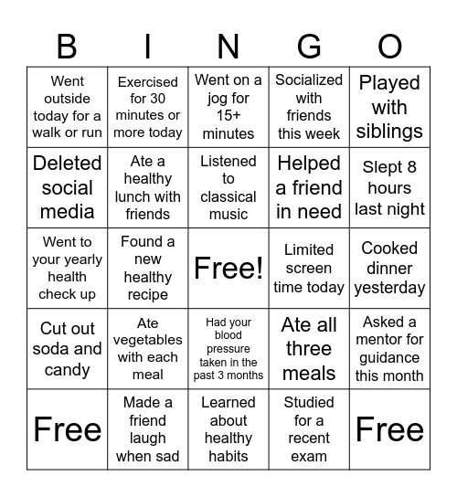 Health card Bingo Card