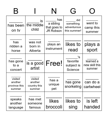 First Day of School BINGO! Bingo Card