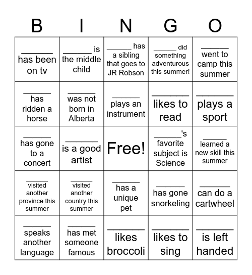 First Day of School BINGO! Bingo Card