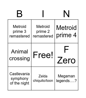 Nintendo Direct September-Ezquizo edition Bingo Card
