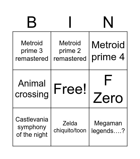 Nintendo Direct September-Ezquizo edition Bingo Card