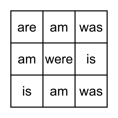 Helping Verbs Bingo Card