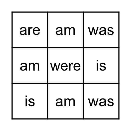 Helping Verbs Bingo Card