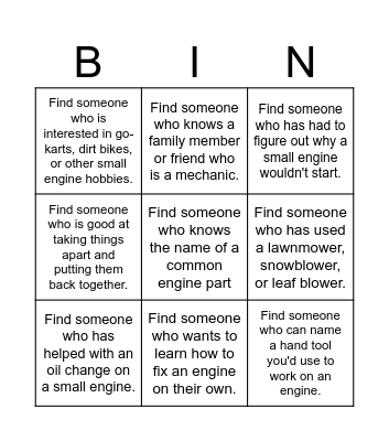 Power Mech Bingo Card