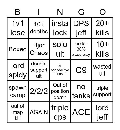 Rivals Bingo Card