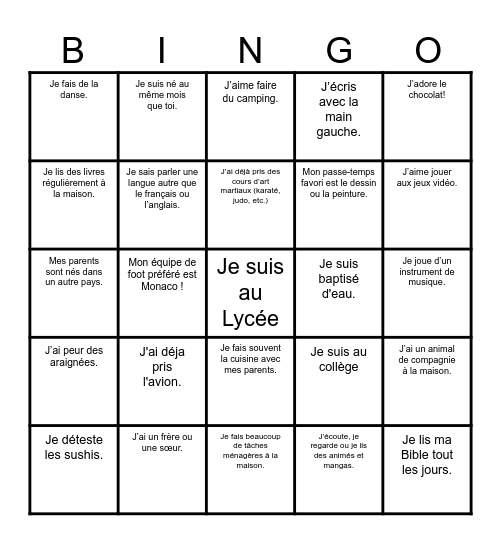 !BINGO HUMAIN! Bingo Card