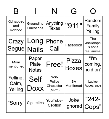 Big IAG (IYKYK) Bingo Card