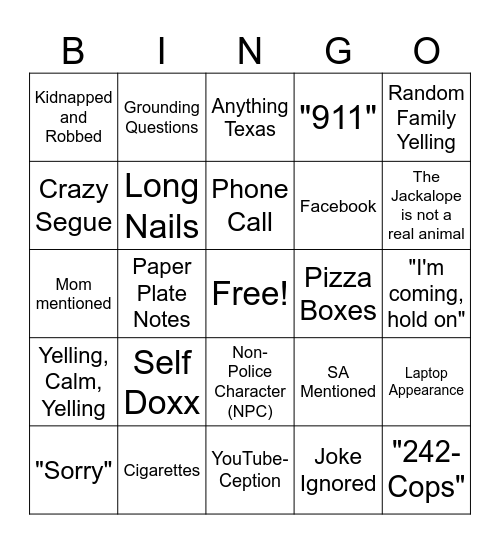 Big IAG (IYKYK) Bingo Card