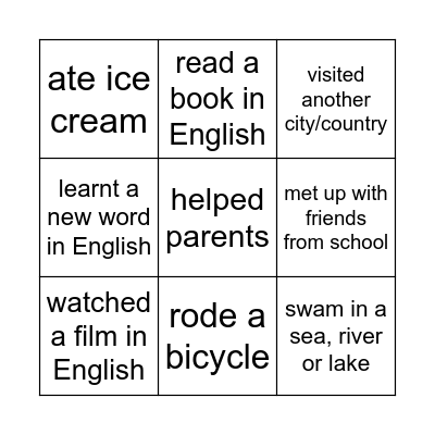 How I spent summer Bingo Card