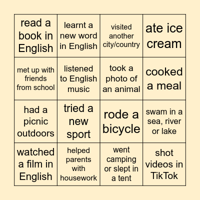 How I spent summer Bingo Card
