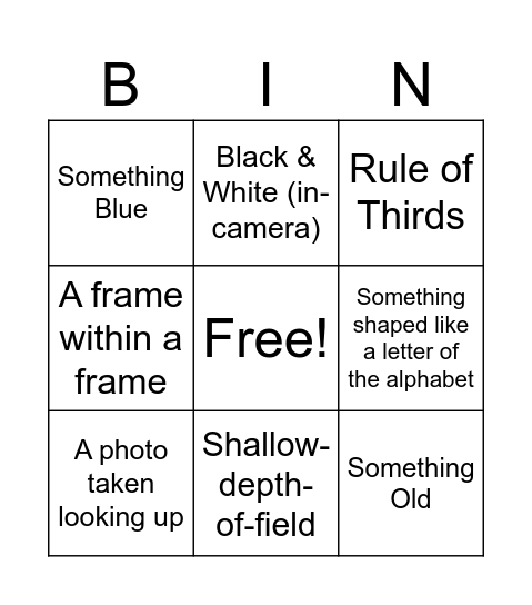 Photo Bingo Card