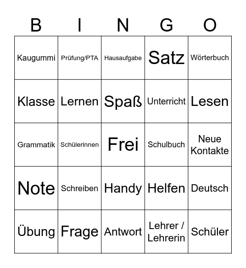 Deutschuntericht Bingo Card