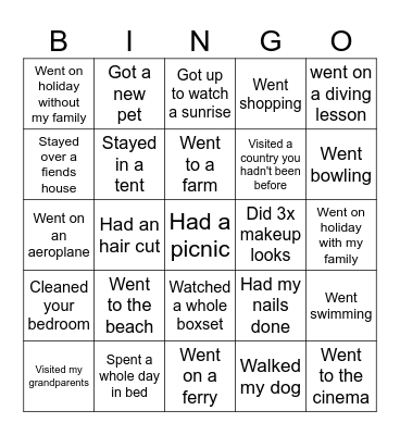 What did you do this summer Bingo Card