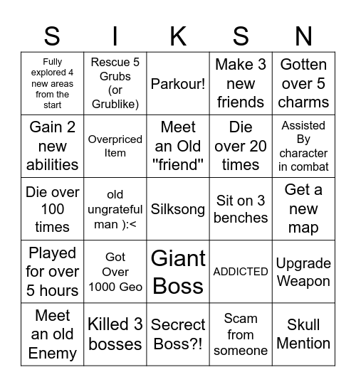 SilkSong BINGO Card