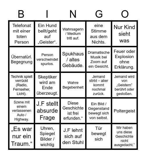 X Faktor Bingo Card