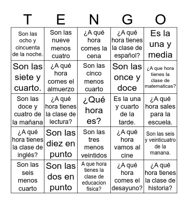 ¿Qué hora es? Bingo Card