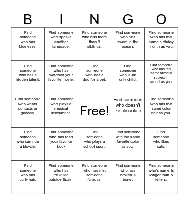 Find Someone Who Bingo Card