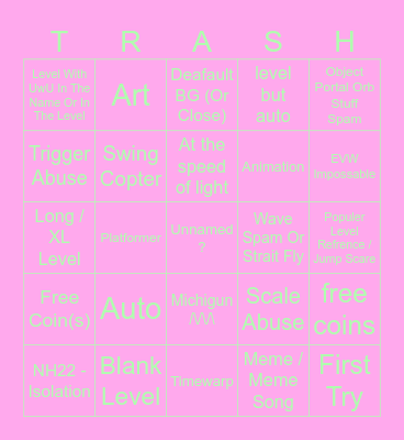 UwU Geometry Dash 2.2 Recent Tab BINGO Card