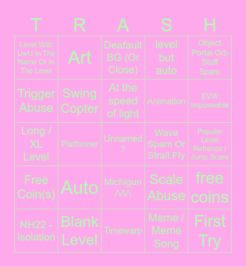 UwU Geometry Dash 2.2 Recent Tab BINGO Card