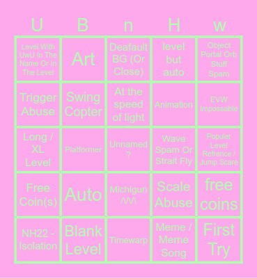 UwU Geometry Dash 2.2 Recent Tab BINGO Card