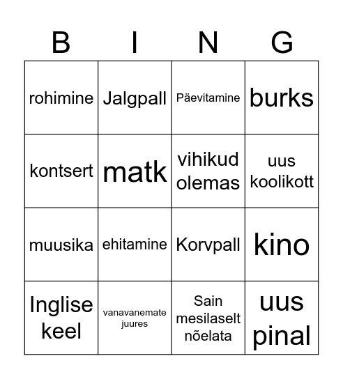 Tagasi kooli Bingo Card