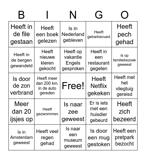 na de vakantie Bingo Card