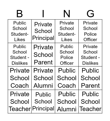 Private vs. Public Bingo Card