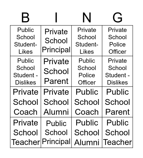 Private vs. Public Bingo Card